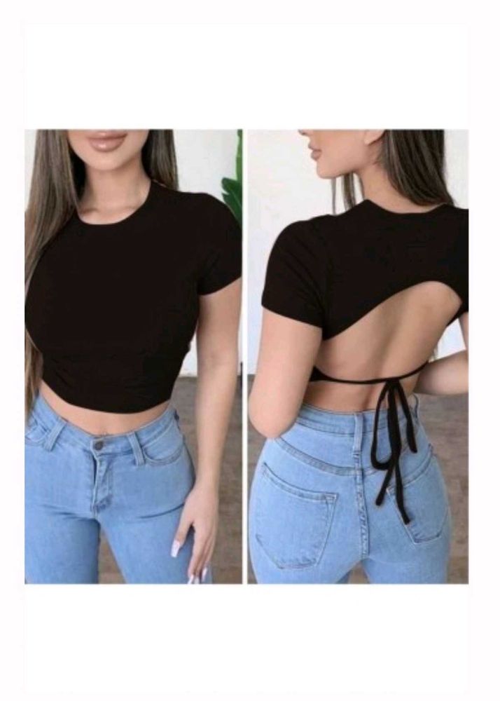 Black Ribbed Tie-Up Top