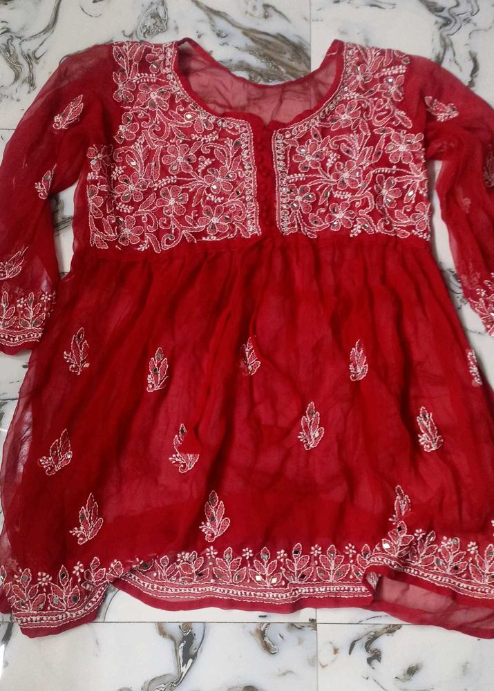 Red Embroidered Kurta