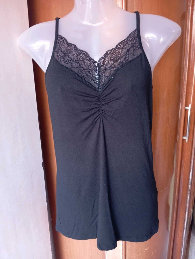 Black Lace Trim Cami Top