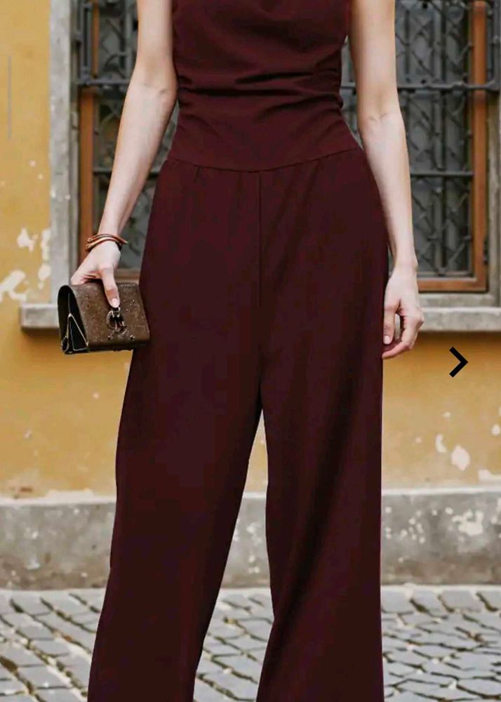 Burgundy Wide Jumpsuit size- L