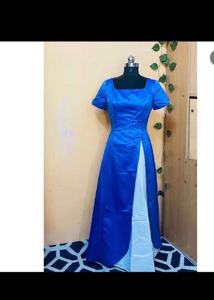 Elegant Blue Satin Maxi Dress