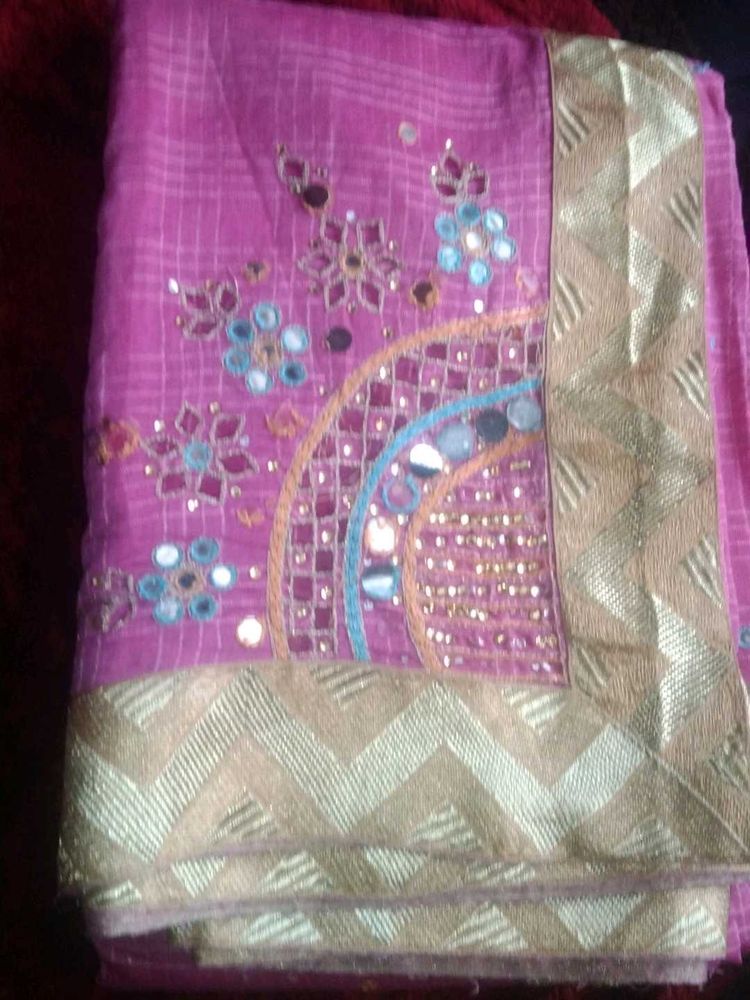 Pink Mirror Work Saree