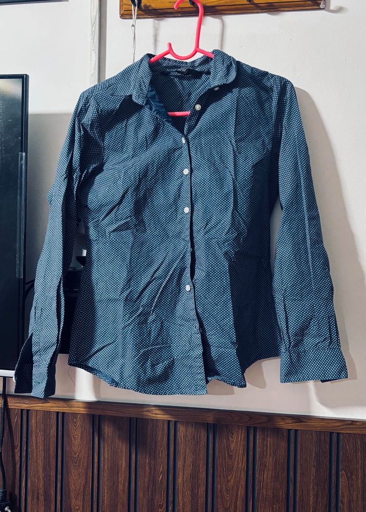 Navy Polka Dot Button-Up Shirt