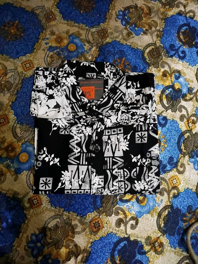 black and white Patterned Men&#39;s Shirt