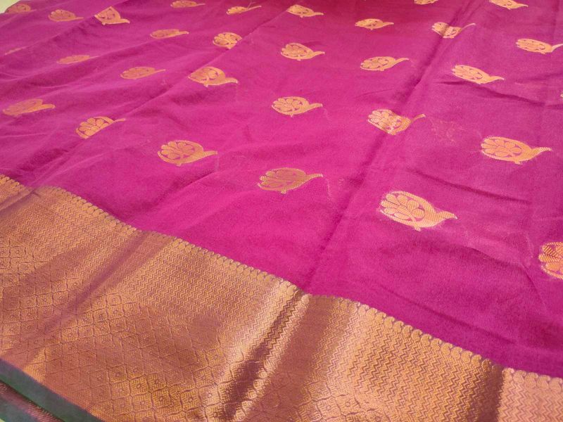 Purple Green Gold Kora Saree