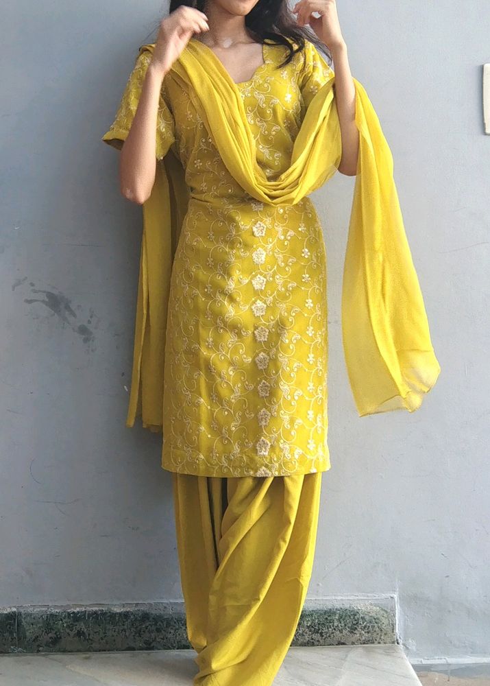 Yellow Embroidered Punjabi Suit