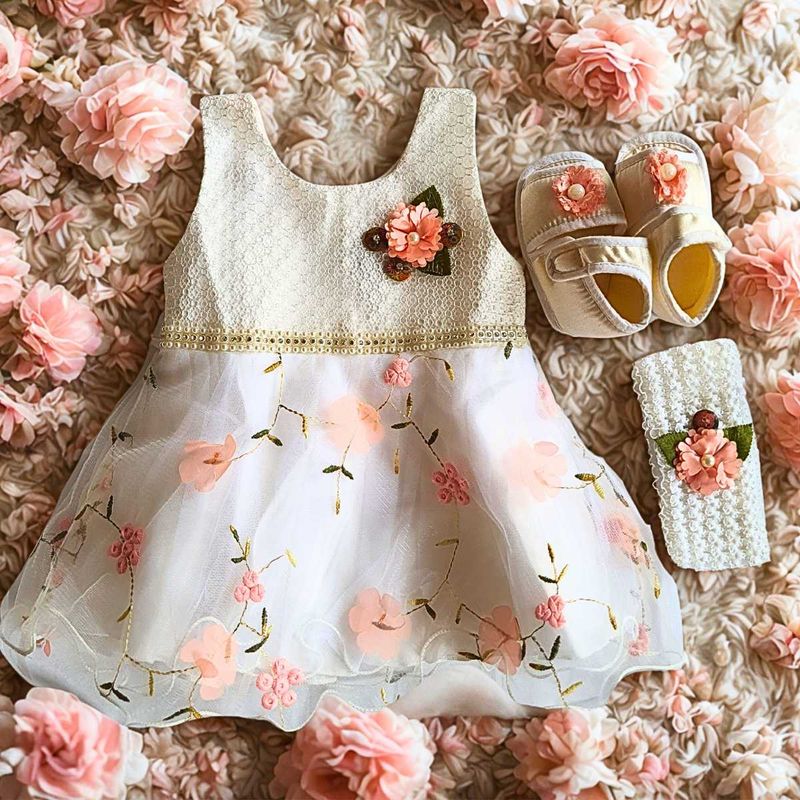 New Infant Party Frock with Shoes &amp; Headband
