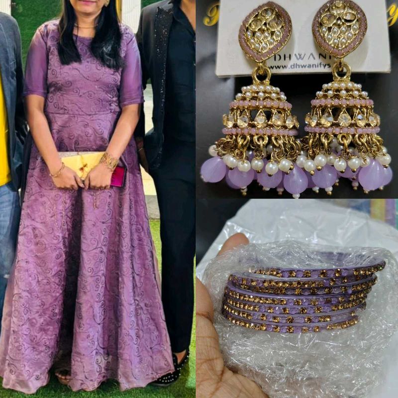 Lavender gown 💜🔥with earrings and bangles match