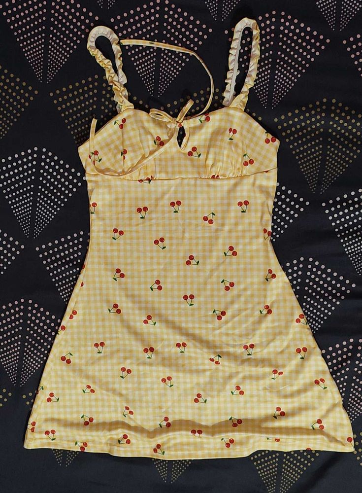 Yellow Cherry Print Dress