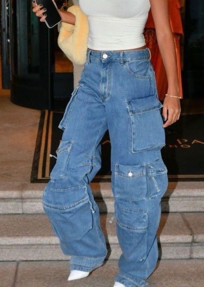 Blue Denim Cargo Pants