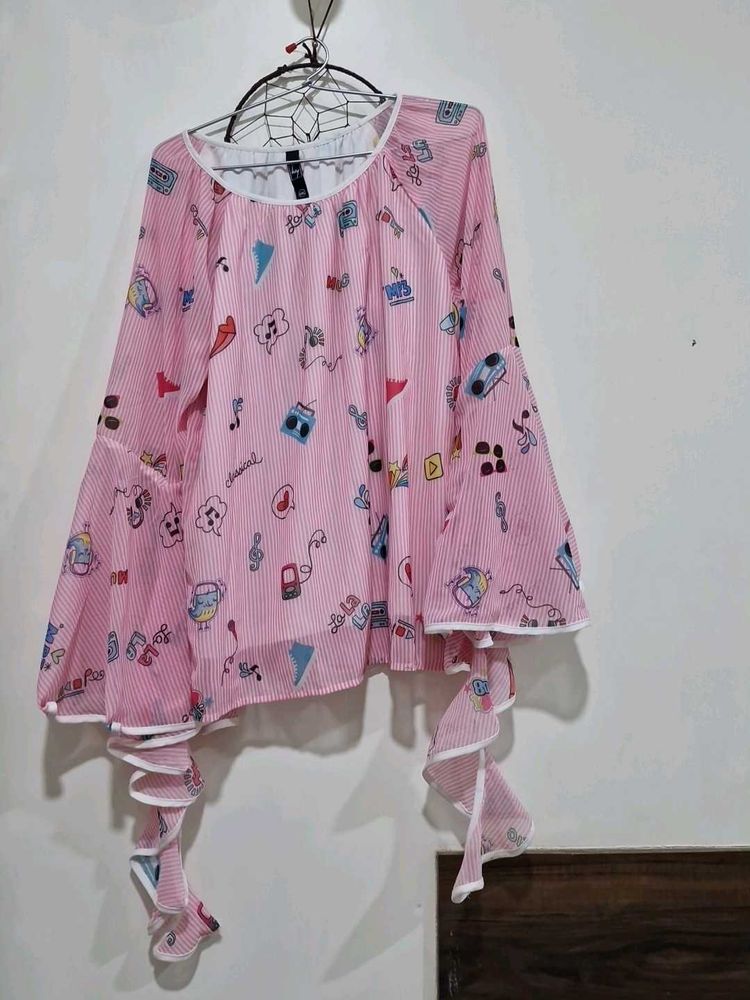 Pink Patterned Long Sleeve Top