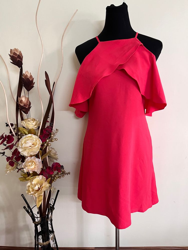 Cold Shoulder A-Line Bodycon Dress Red