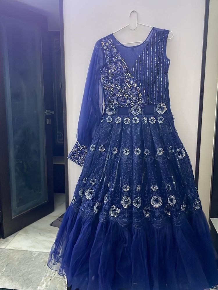 Elegant Blue Embroidered Gown