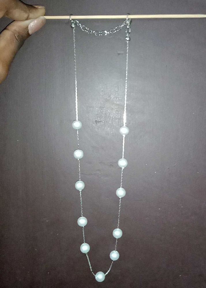 White Pearl Silver Necklace