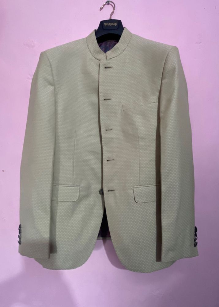 Beige Mandarin Collar Blazer