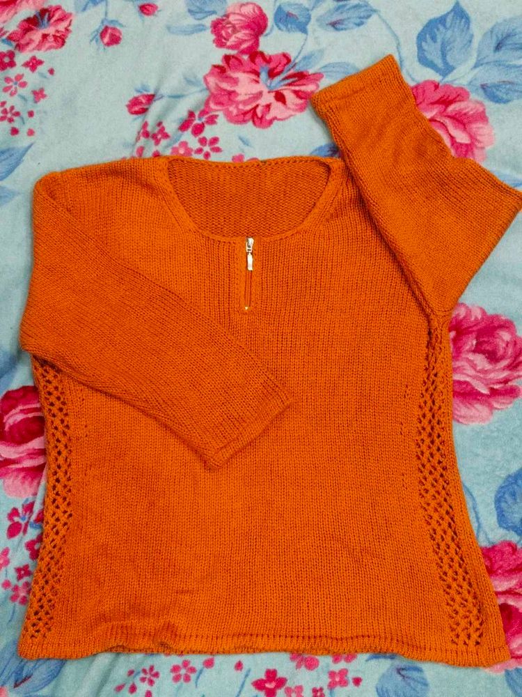 Orange Knit Sweater Top