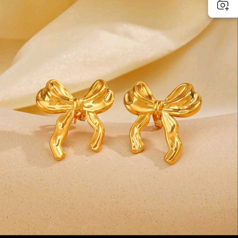 Anti Tarnish Golden Mini Bow Stud Earring