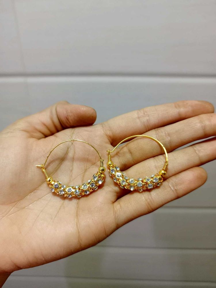 Golden Hoop Earrings with diamonds