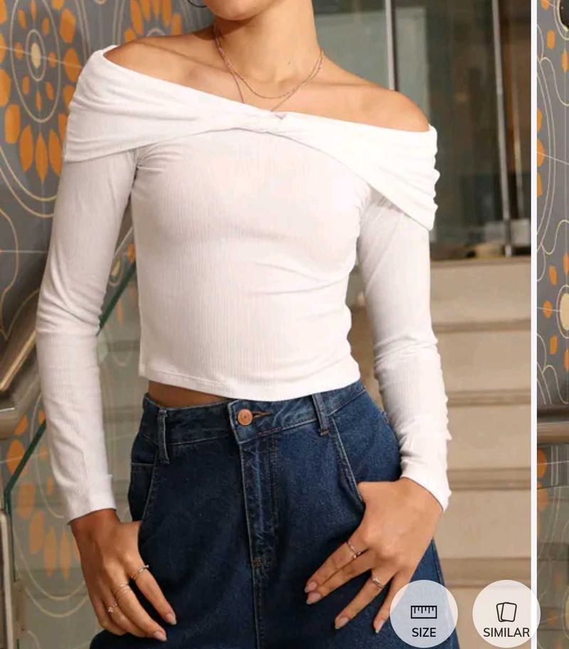 Shein Off-Shoulder Long Sleeve white Top