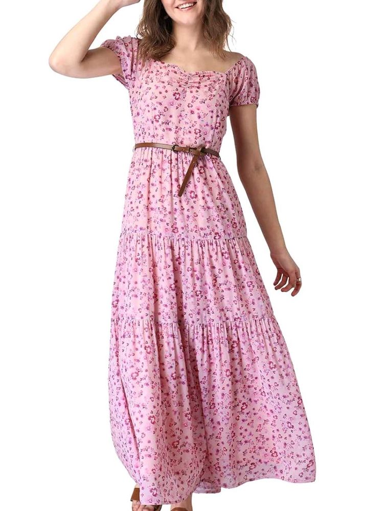 Faballey Pink Ditsy Floral Maxi Dress