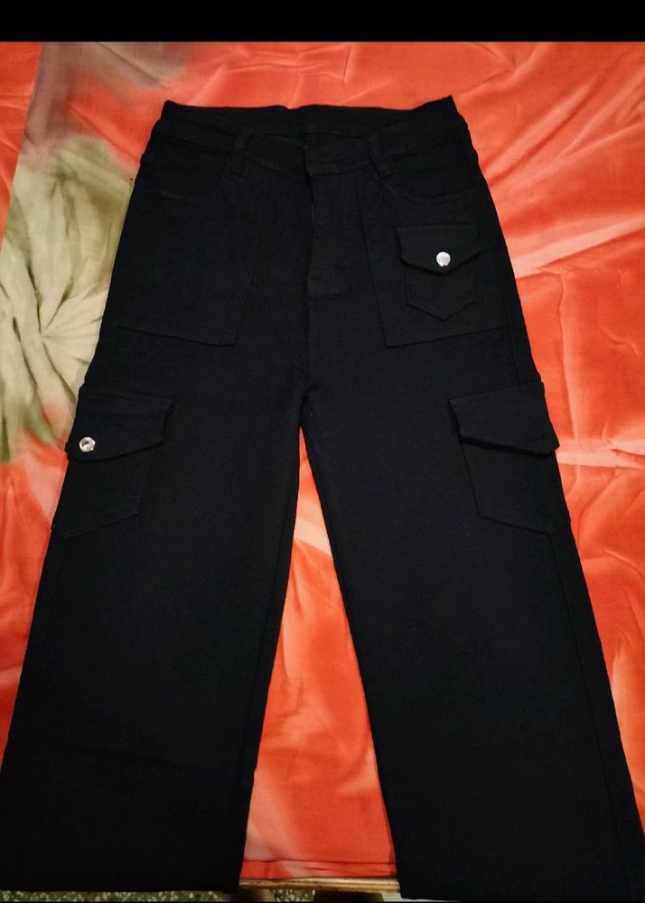 Wide Leg Black Cargo Pants
