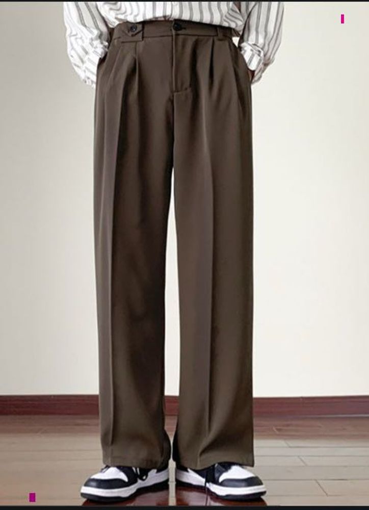 Korean Brown Wide-Leg Trousers