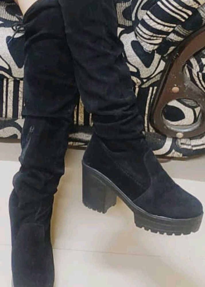 Black Thigh High Heel Boots