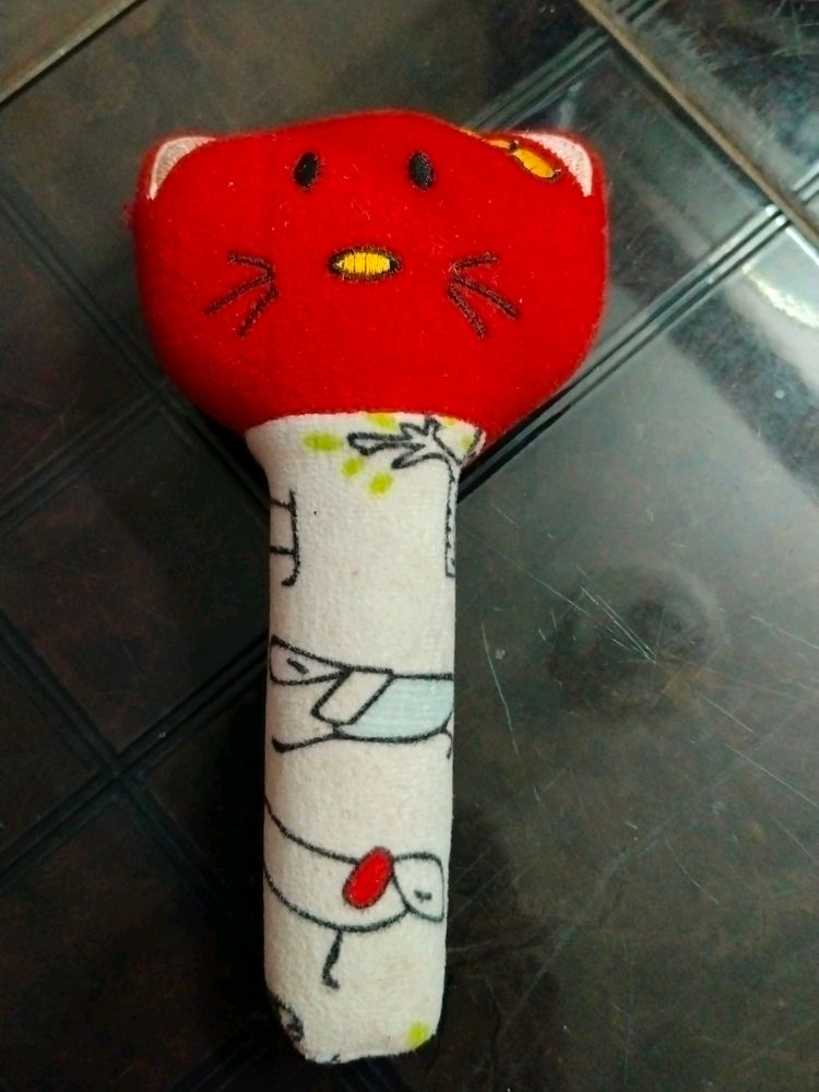 Kitty Face Rattle Toy With Squeeze Handle