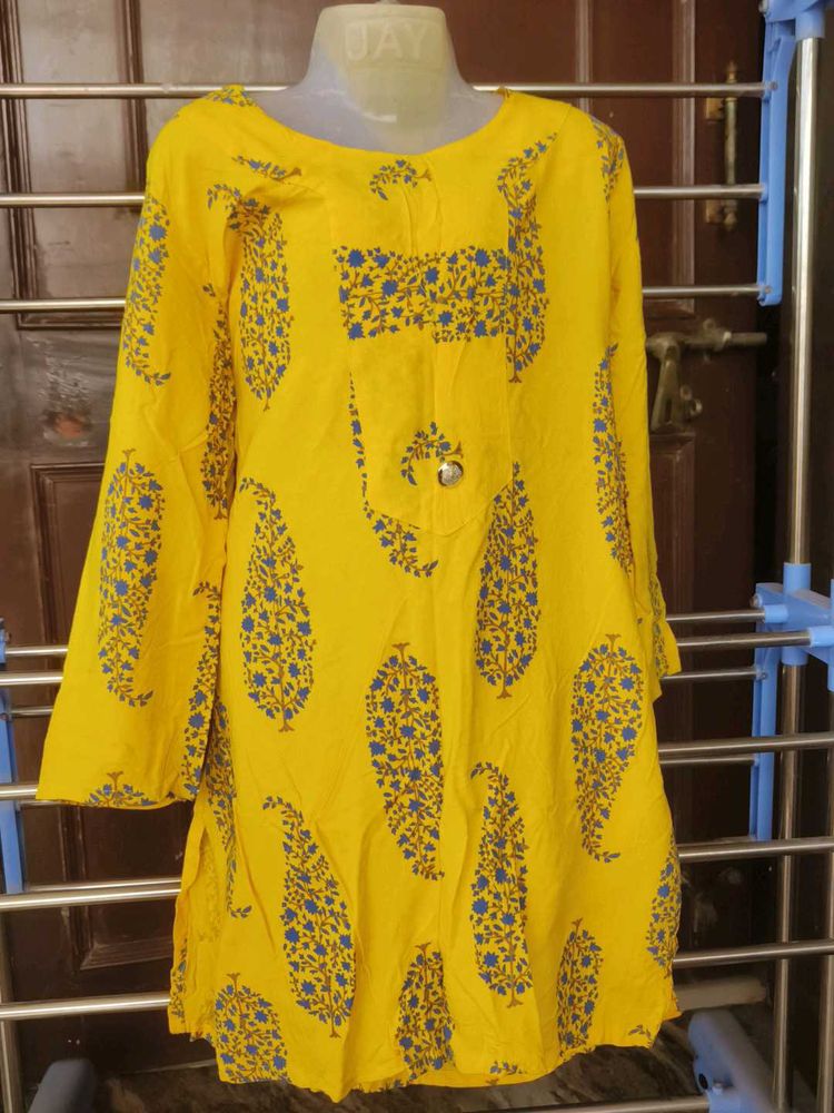 Yellow Printed Kurti