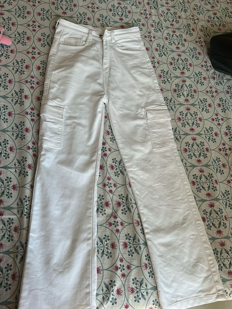 White Wide Leg Cargo Pants