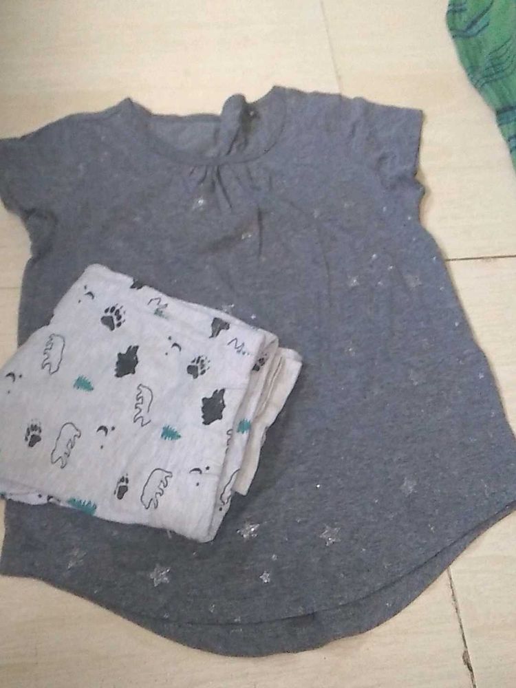 Girls&#39; Gray Tee &amp; Patterned Pants Set