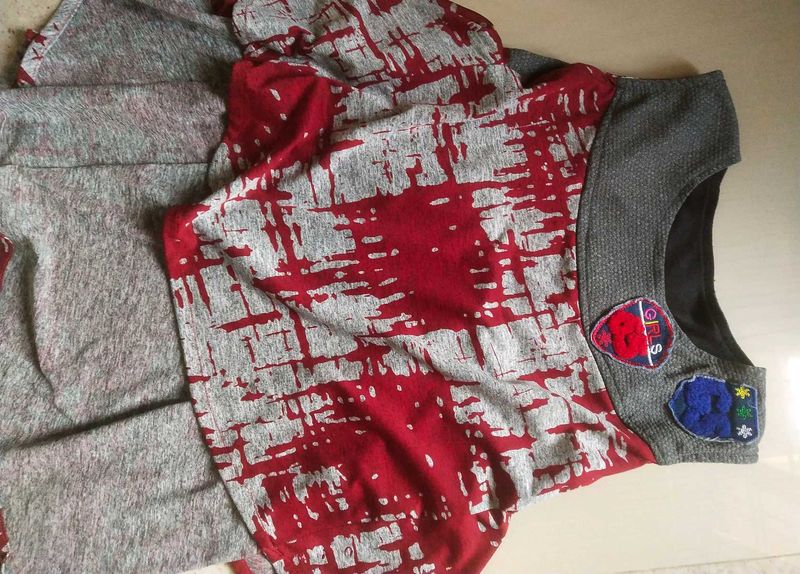 Unique Red &amp; Gray Patchwork Top