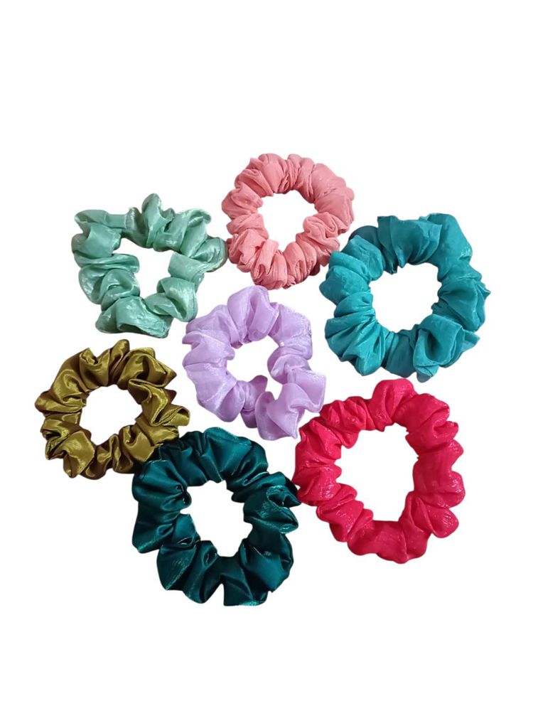 scrunchies pack of 7 different colours and fabrics