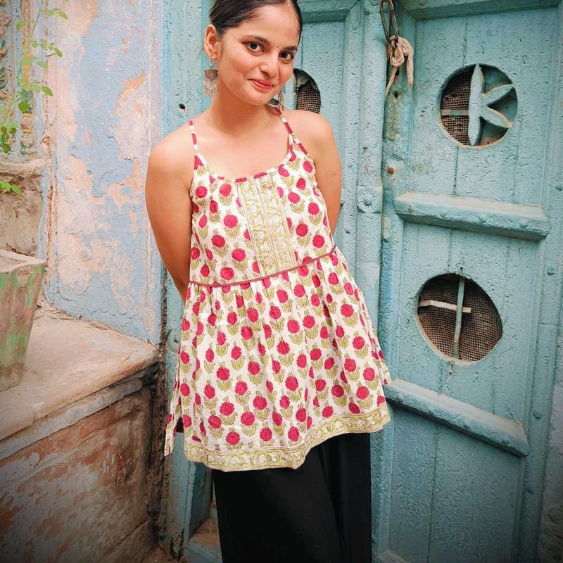 Floral Print Short Kurta