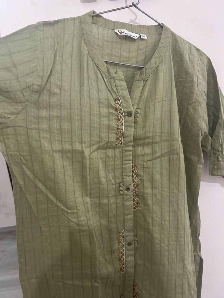 Olive Green Embroidered Kurti