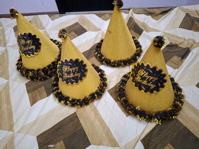 Birthday Caps -golden color with black and gold