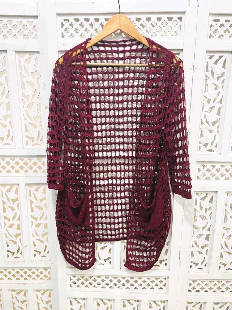 Maroon Crochet Cardigan C