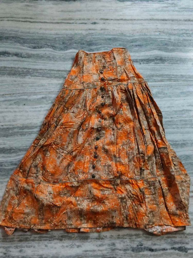 Orange Floral Print Skirt