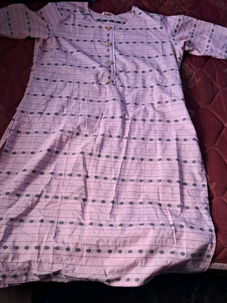 Pink Striped Kurti with Buttons