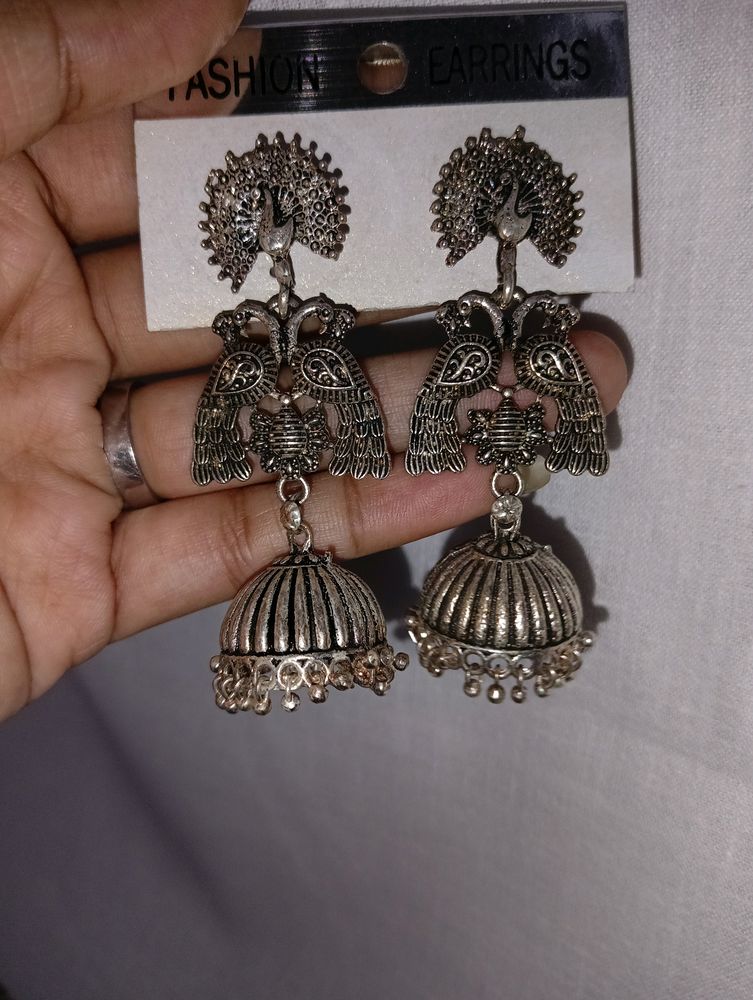 Heavy Silver Oxidised Peacock Earings 🦚