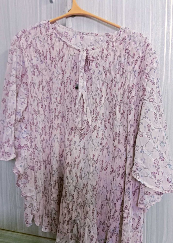 Floral Print Top with Ruffle Sleeves