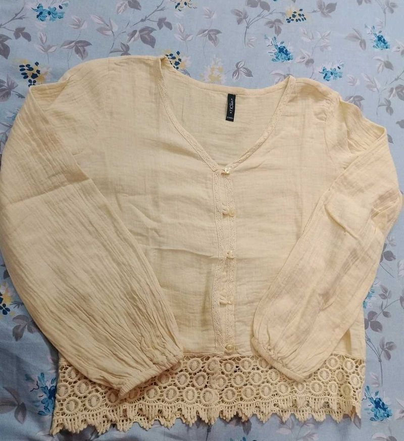 Trim Button-Up Blouse