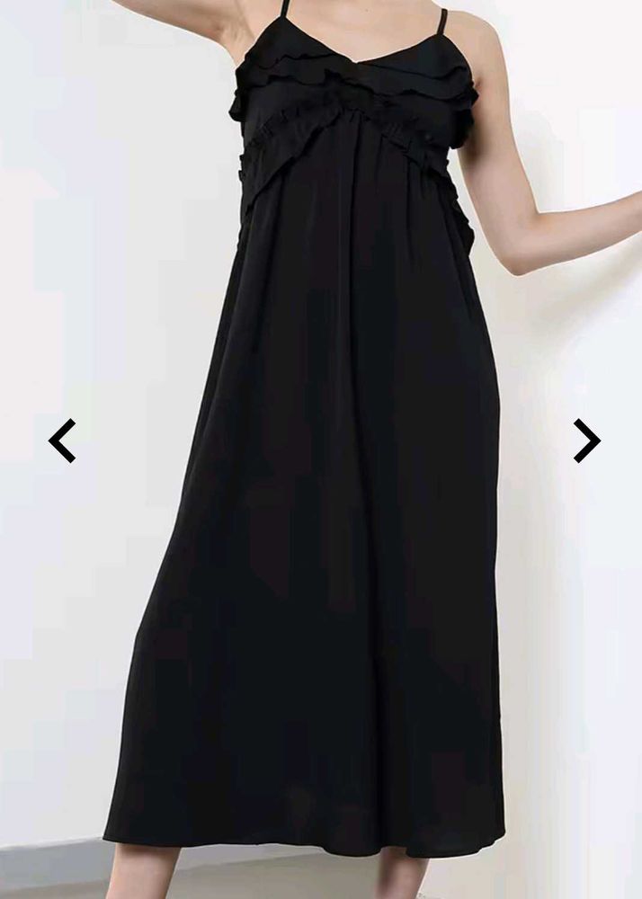 Black Ruffle Detail Maxi Dress
