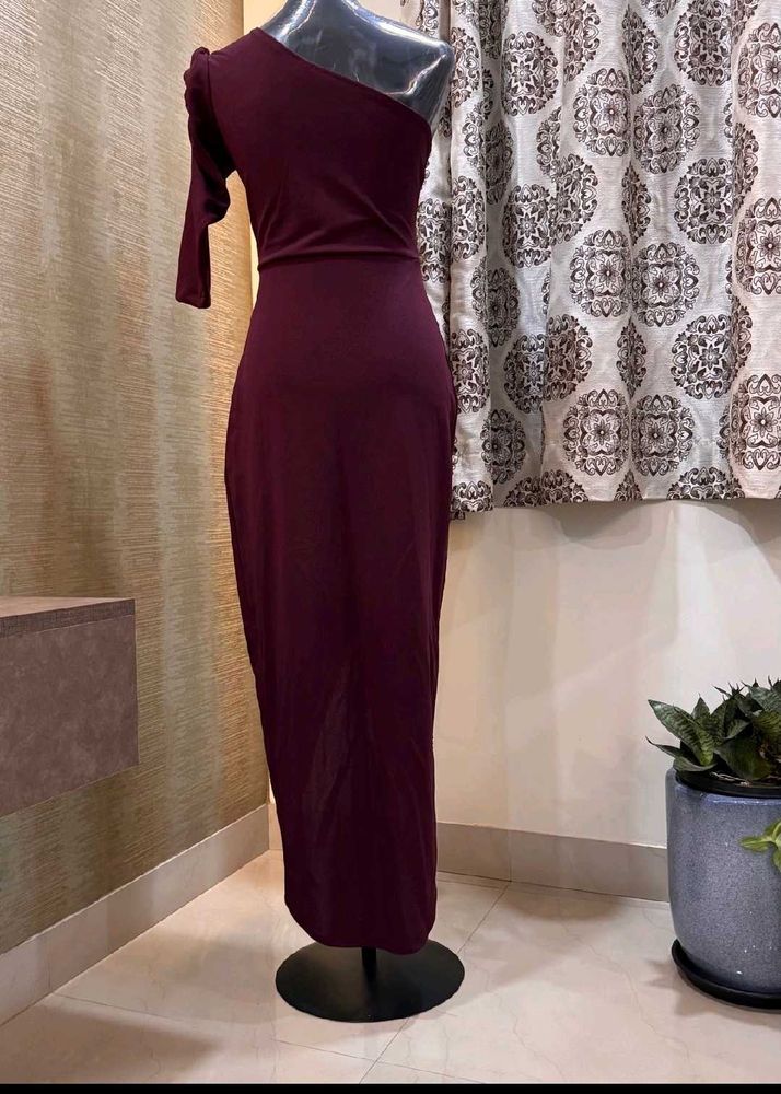 Marron Slit Partywear Dress