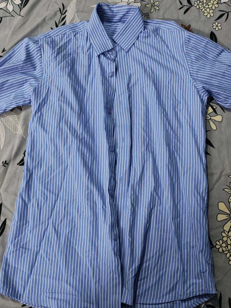 Blue Striped Button-Up Shirt