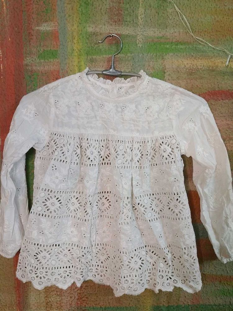 White Embroidered Eyelet Top