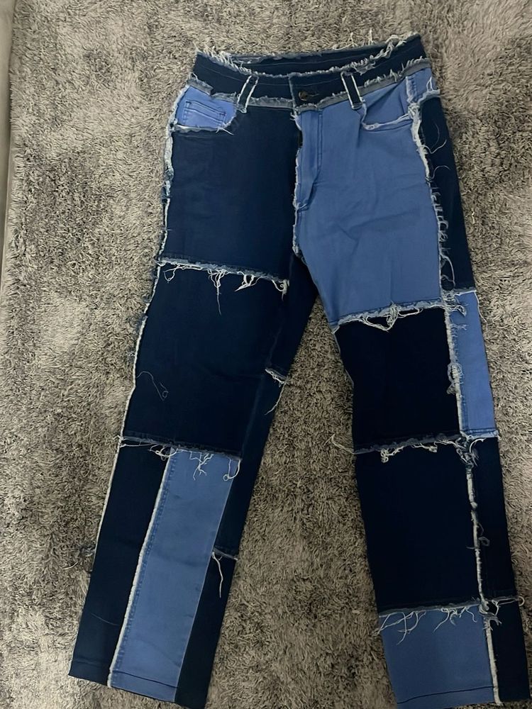 Distressed Patchwork Jeans