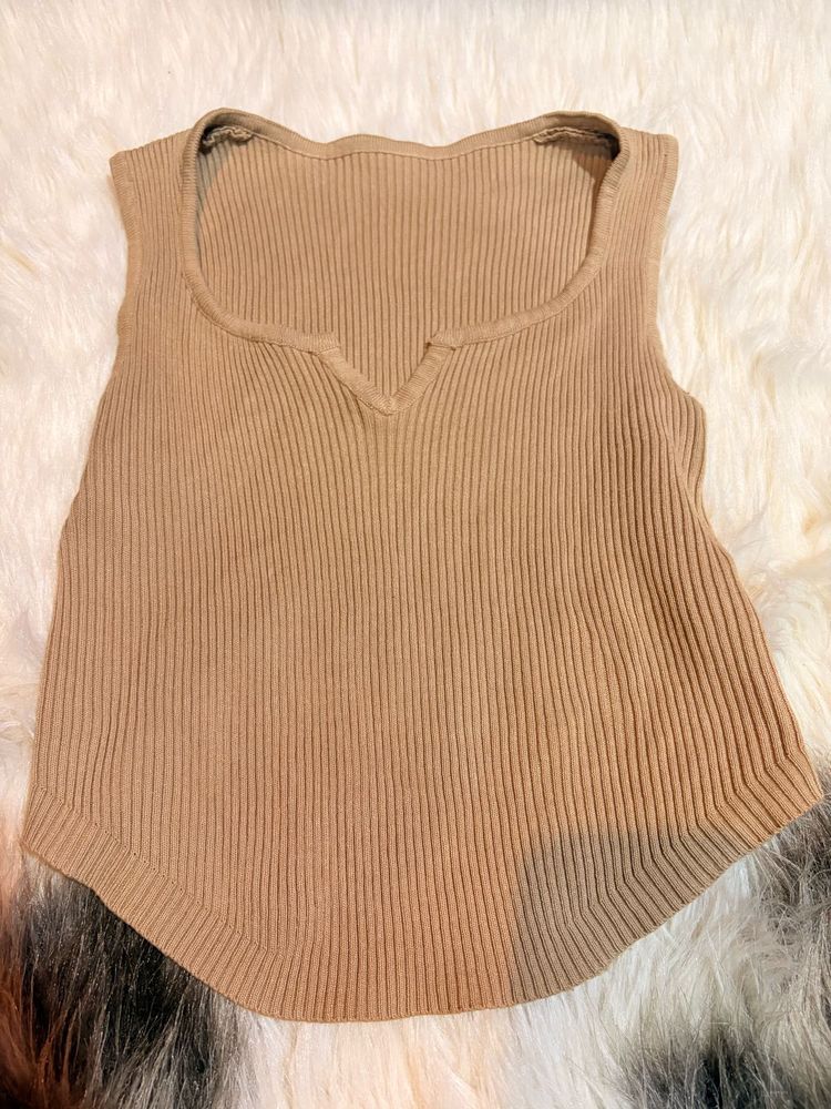 Tan Ribbed Tank Top