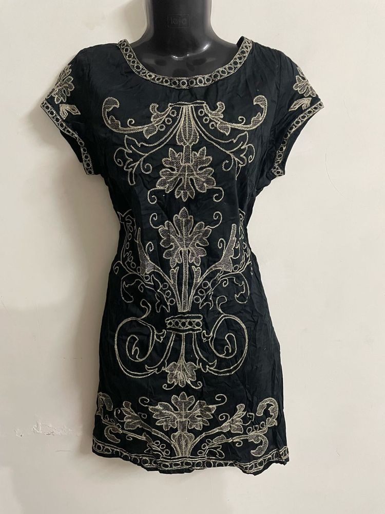 Black Embroidered Party Dress
