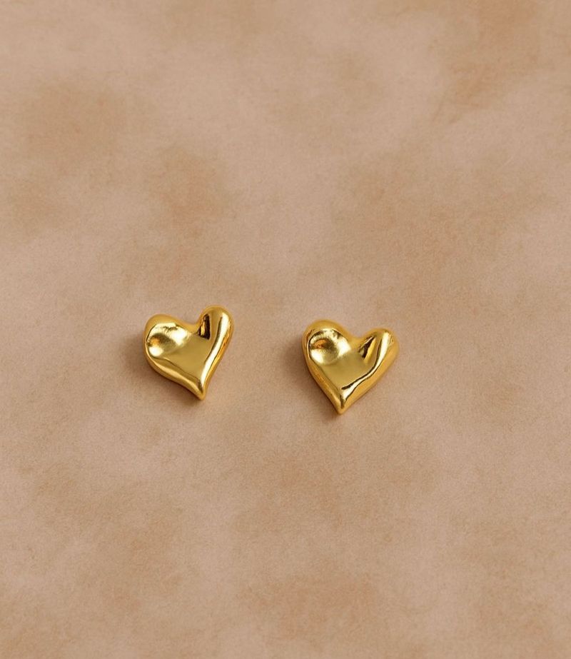 Gold Heart Stud Earrings